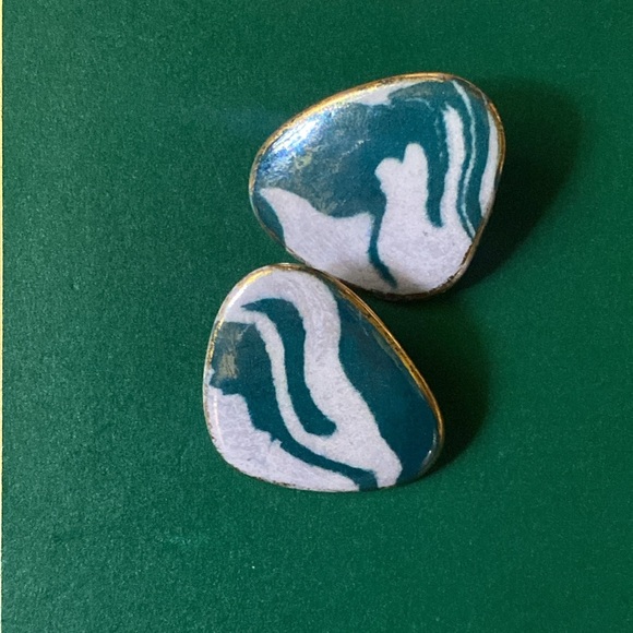 Abstract Blue and White Earrings - Picture 5 of 5